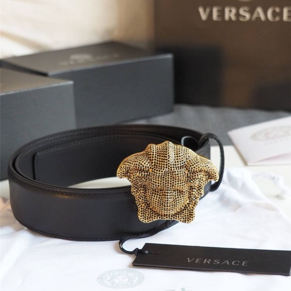 DÂY LƯNG VERSACE MEDUSA HEAD DIAMOND CALFSKIN LEATHER Khóa đen