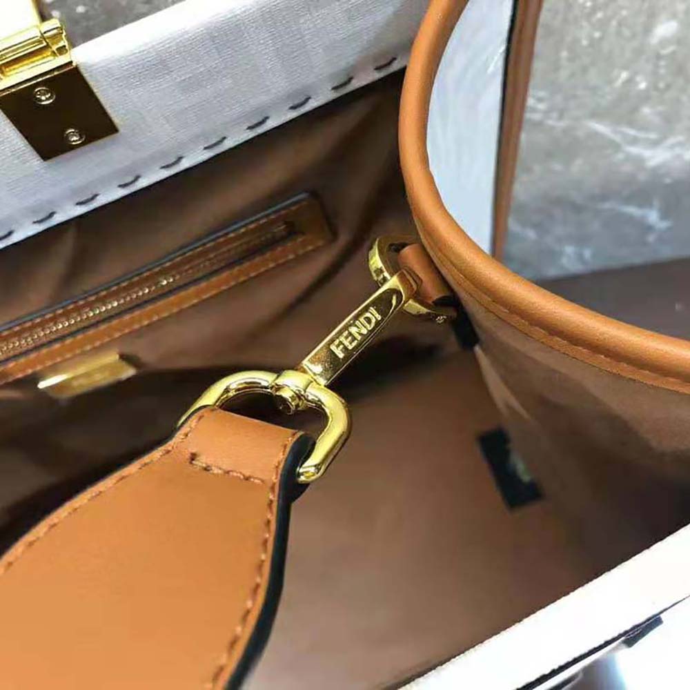 TÚI Fendi Women Sunshine Medium FF white Glazed Fabric Shopper with Inlay