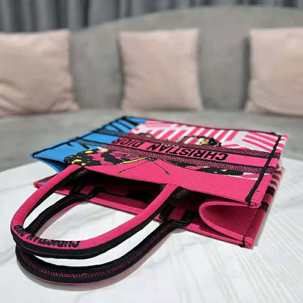 TÚI Dior Women Medium Dior Book Tote Bright Blue and Pink D-Jungle Pop Embroidery