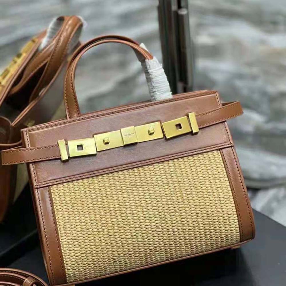 TÚI Saint Laurent YSL Women Manhattan Nano Shopping Bag in Raffia and