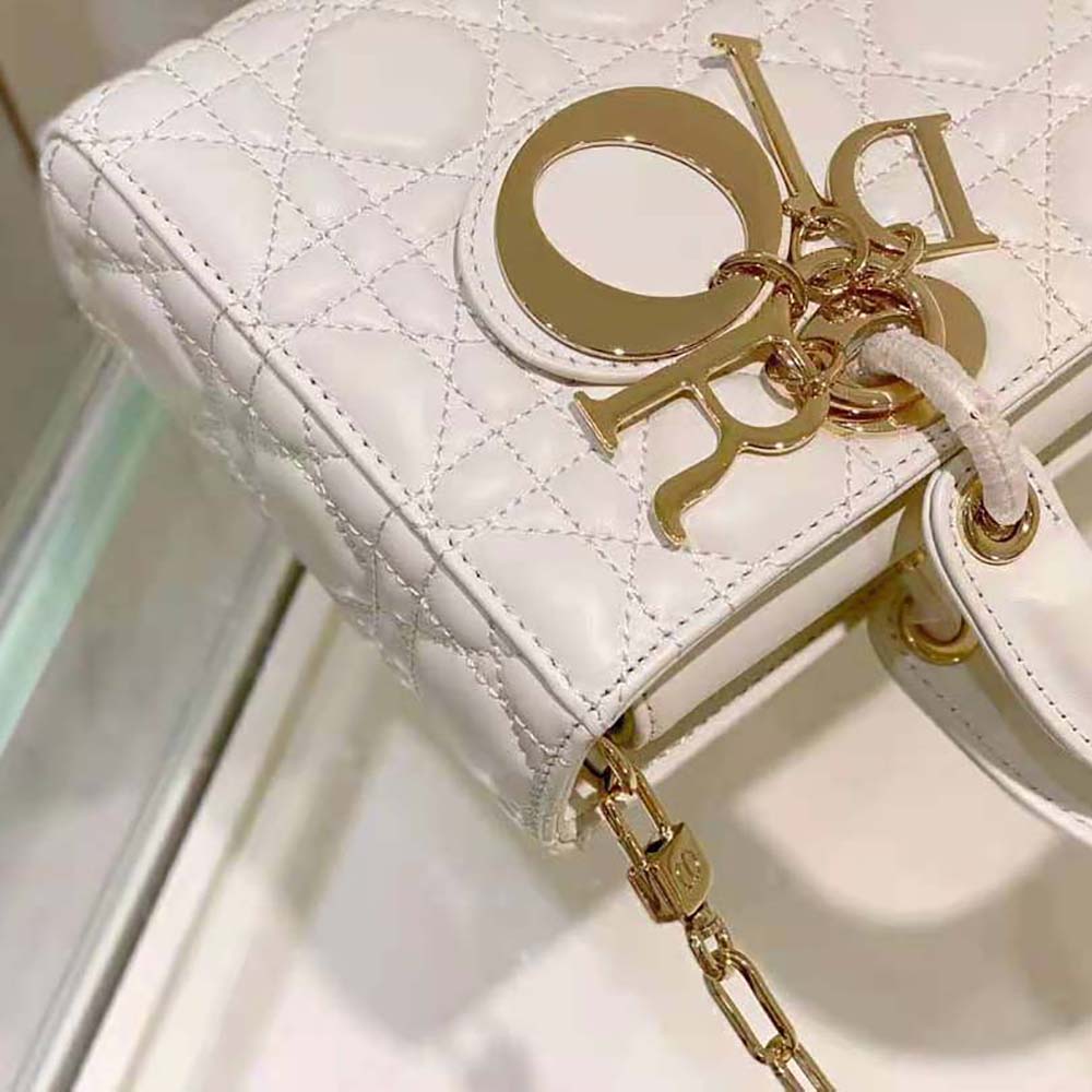 TÚI Dior Women Lady D-Joy Bag Latte Cannage Lambskin