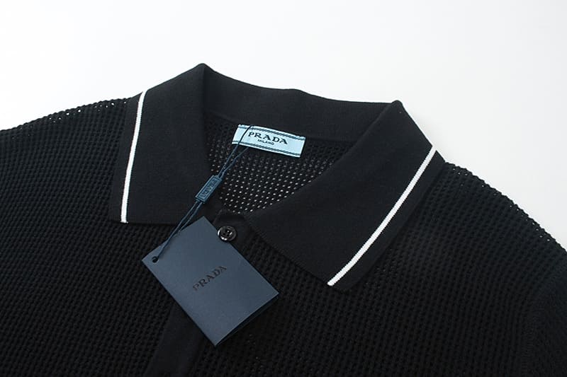 ÁO PRADA POLO SHIRT MESH MÀU ĐEN UNISEX