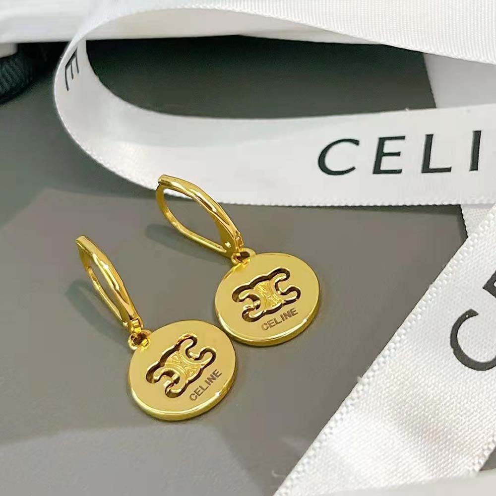 Bông tai Celine Women Triomphe Swivel Earrings in Brass with Gold Finish