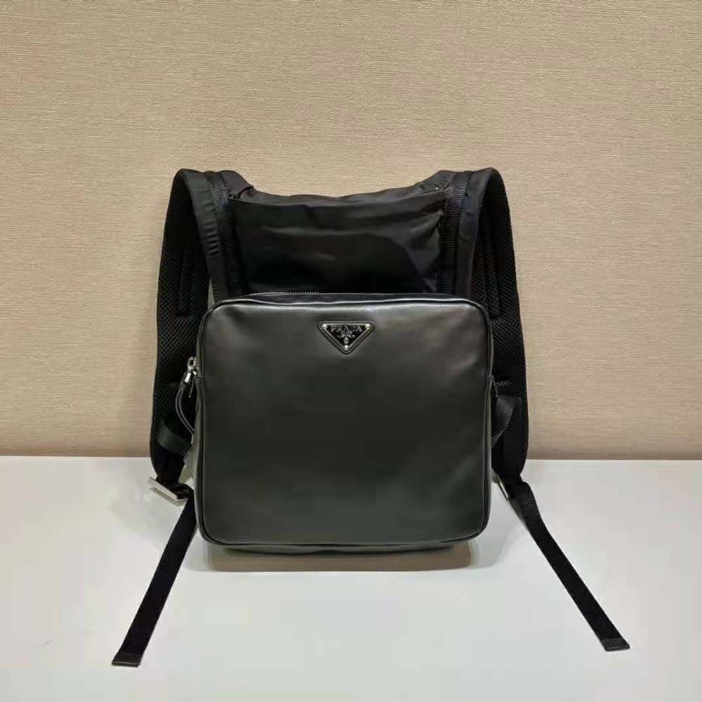 BALO Prada Women Leather Backpack with Hood-Black