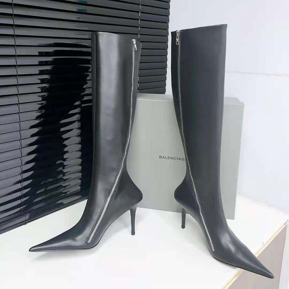 GIÀY Balenciaga Women Witch 110mm Boot in Black Shiny Soft Sheepskin