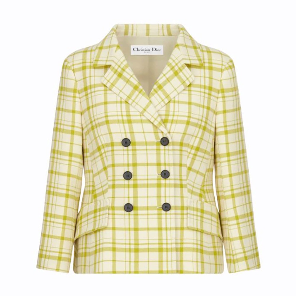 ÁO Dior Women Jacket Lime and White Check N Dior Pop Wool Twill