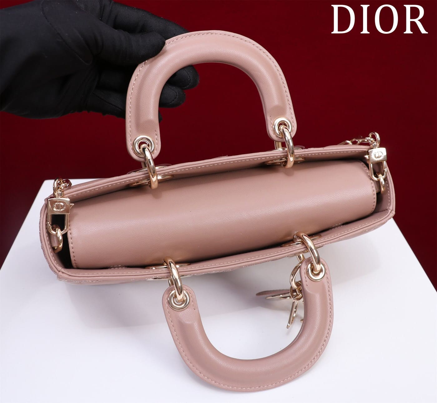 TÚI CHRISTIAN DIOR LADY D-JOY PINK Quilted-Effect Lambskin with Ornamental Motif