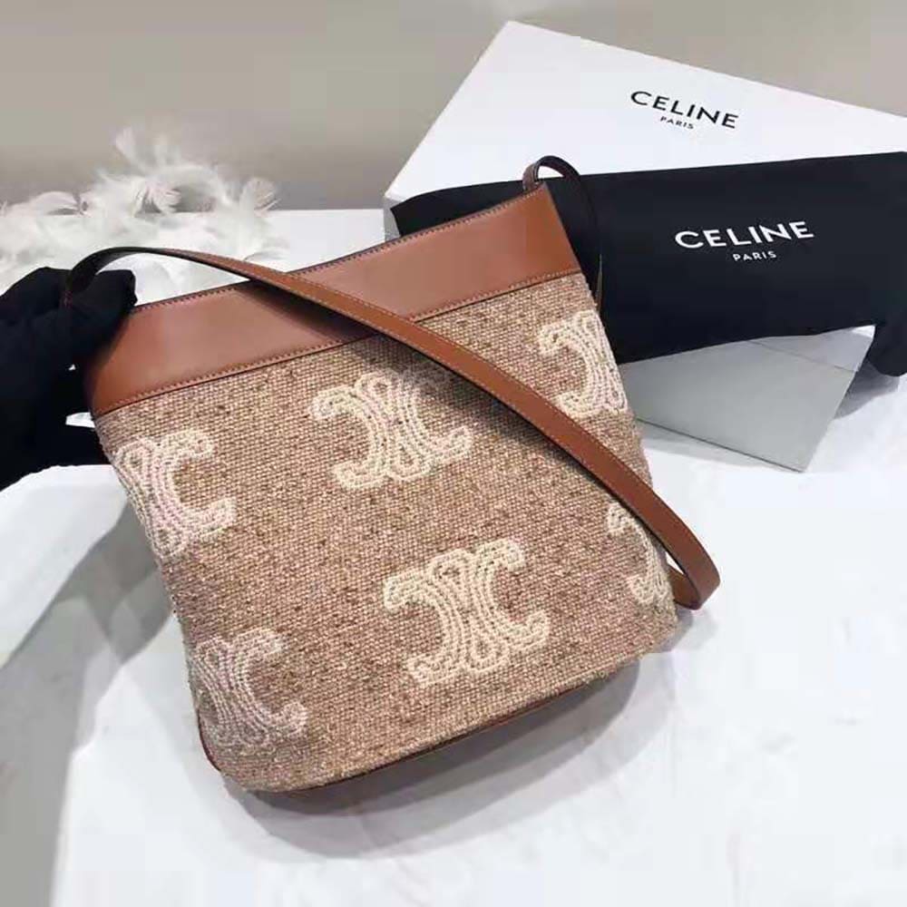 TÚI Celine Women Small Soft Bucket Bag in Triomphe Jacquard and Calfskin