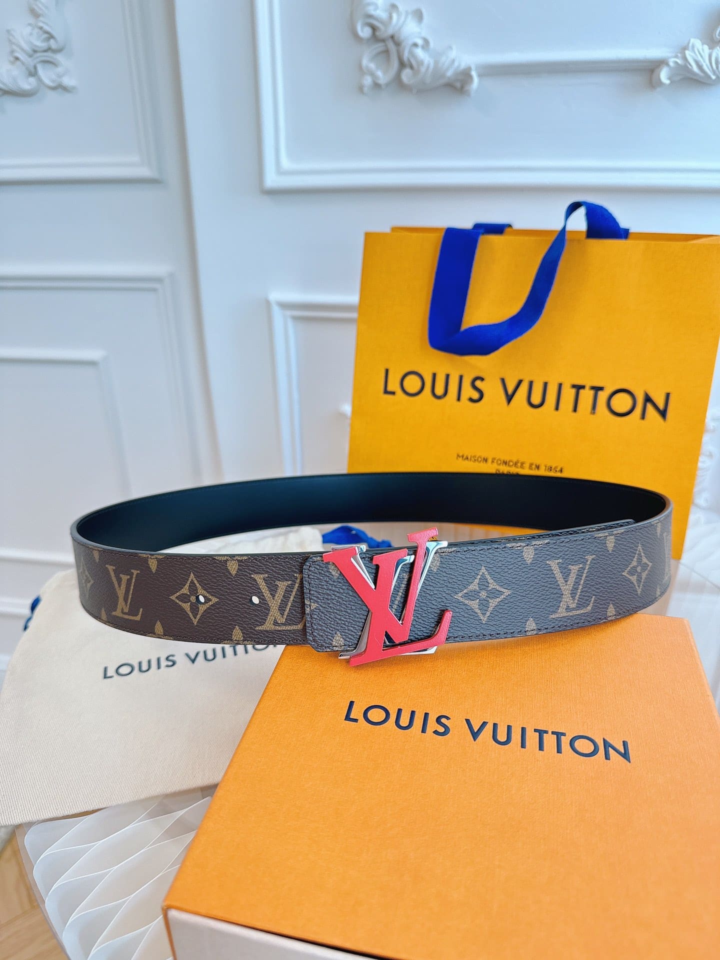 DÂY LƯNG LOUIS VUITTON DOUBLE LV BROWN MONOGRAM LEATHER Khóa bạc