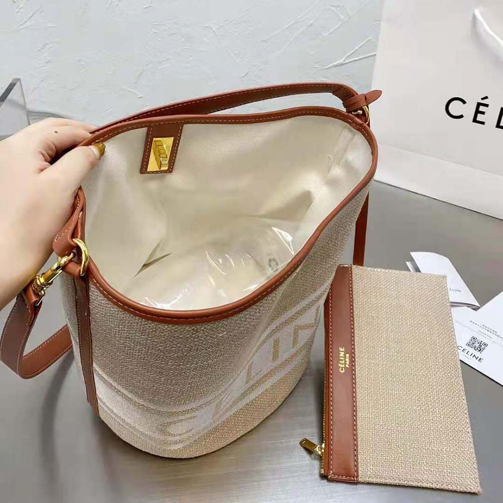 TÚI Celine Women Bucket 16 Bag in Textile with Celine Logo and Smooth Calfskin