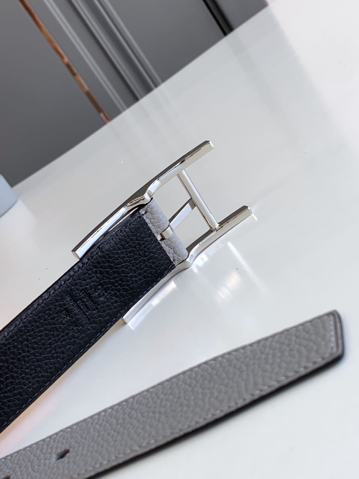 DÂY LƯNG HERMES H Togo leather hai mặt khóa bạc