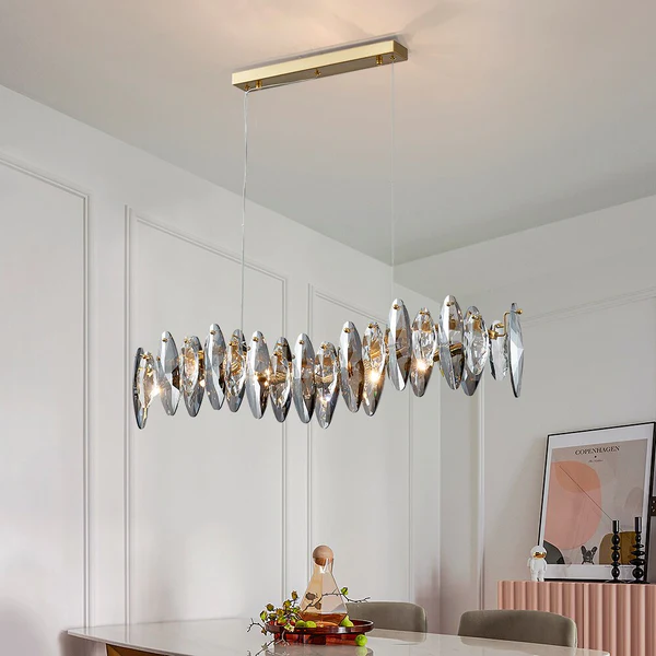 ĐÈN CHÙM JOE Oval Cut Smokey Crystal And Copper Bar Chandelier