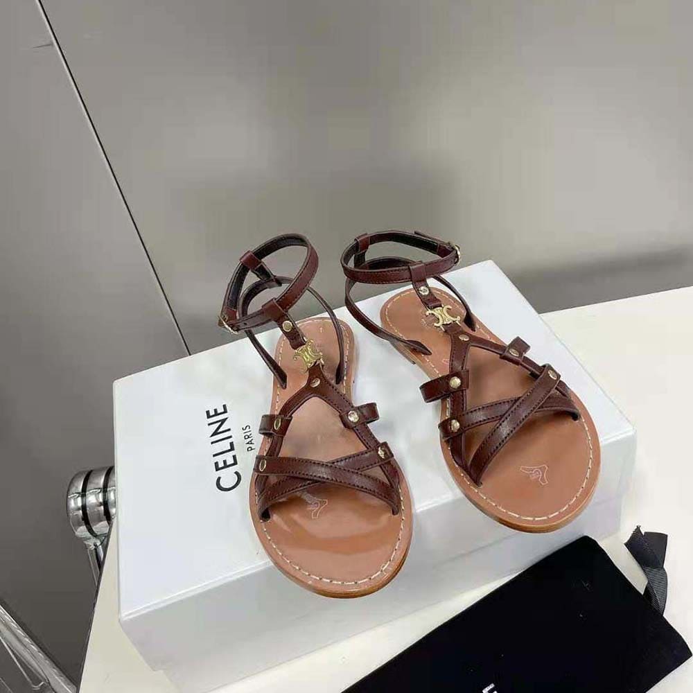 DÉP SANDALS Celine Women Taillat Triomphe Sandal in Vegetable-Tanned Calfskin