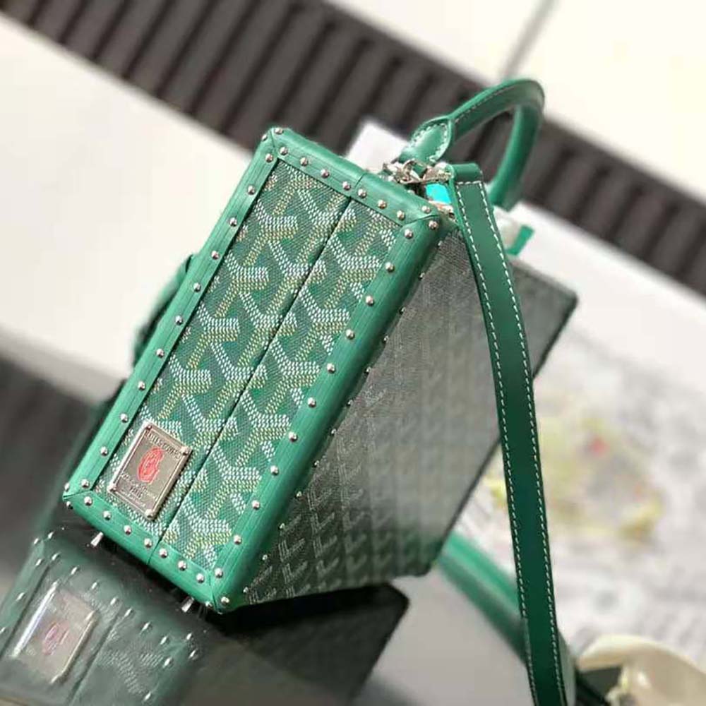 TÚI Goyard Women Sac Malle Grand Hôtel in Goyardine Canvas & Clamecy Calfskin-Green