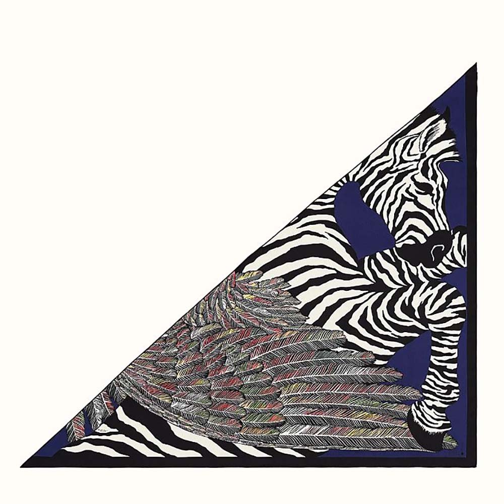 KHĂN Hermes Women Zebra Pegasus Giant Triangle-Blue