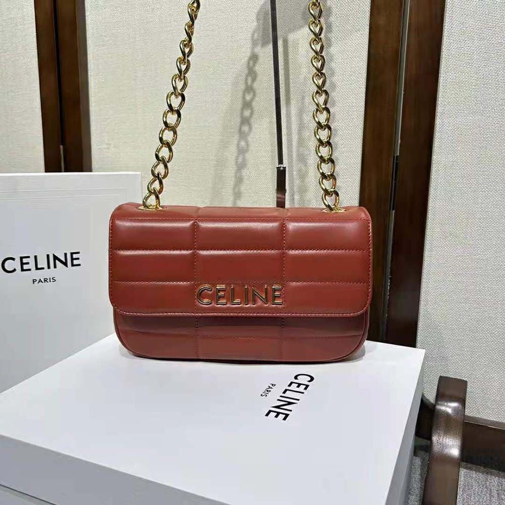 TÚI Celine Women Chain Shoulder Bag Matelasse in Quilted Goatskin-Brown DA DÊ