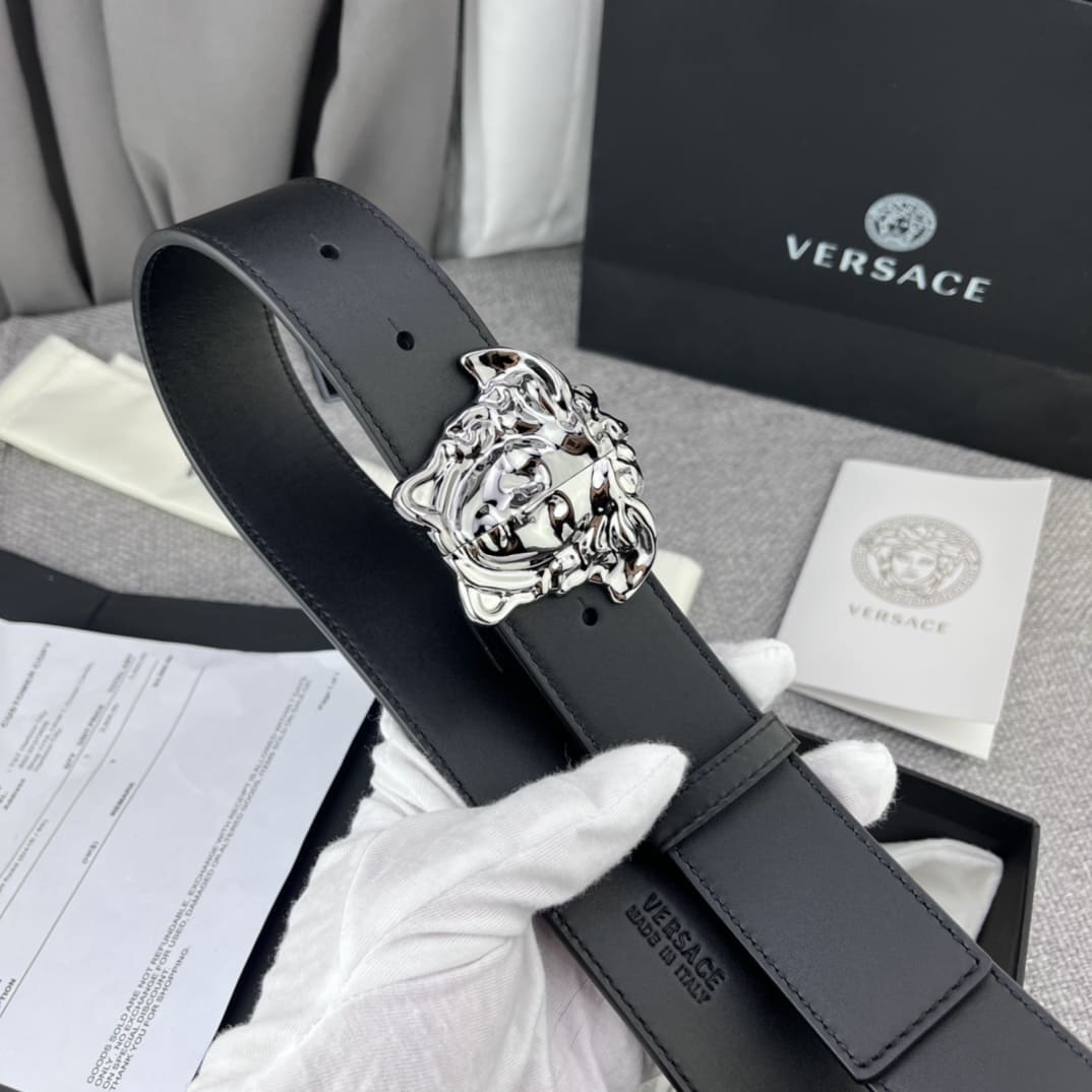 DÂY LƯNG VERSACE MEDUSA HEAD CALFSKIN LEATHER Khóa trắng