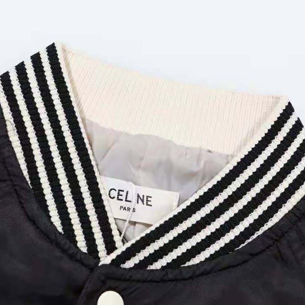 ÁO Celine Embroidered Teddy Jacket in Satin-finish Nylon-Black