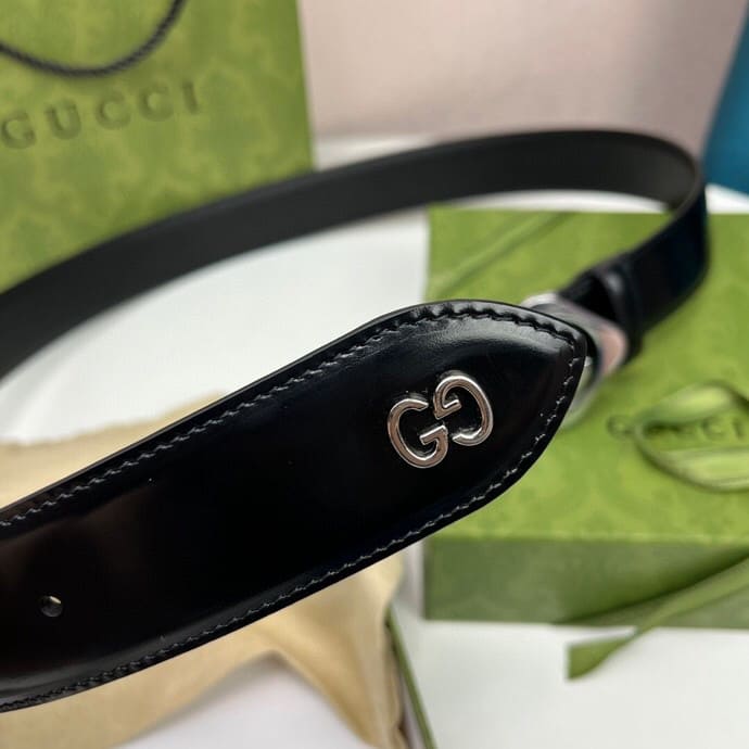 DÂY LƯNG GUCCI GG BLACK CALFSKIN LEATHER Khóa bạc