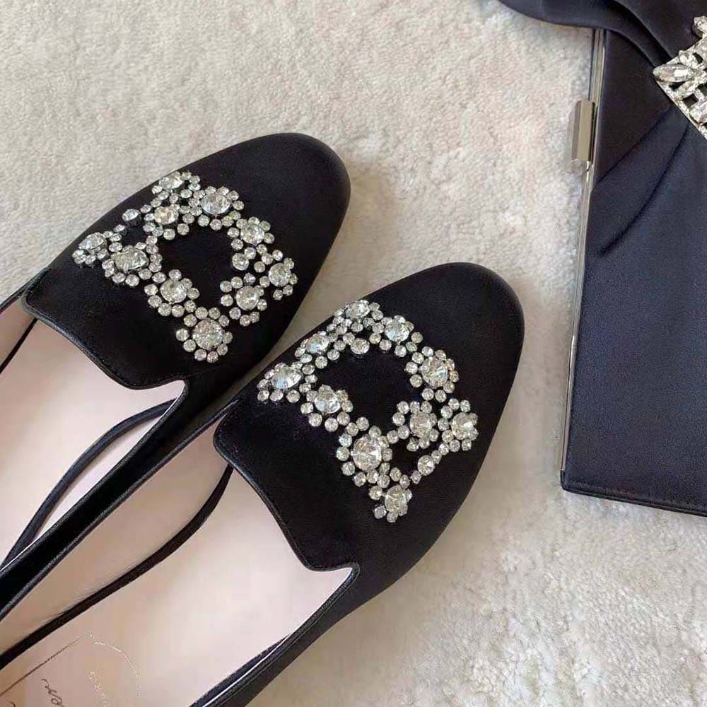 GIÀY Roger Vivier Women Flower Strass Embroidered Buckle Loafers in Satin