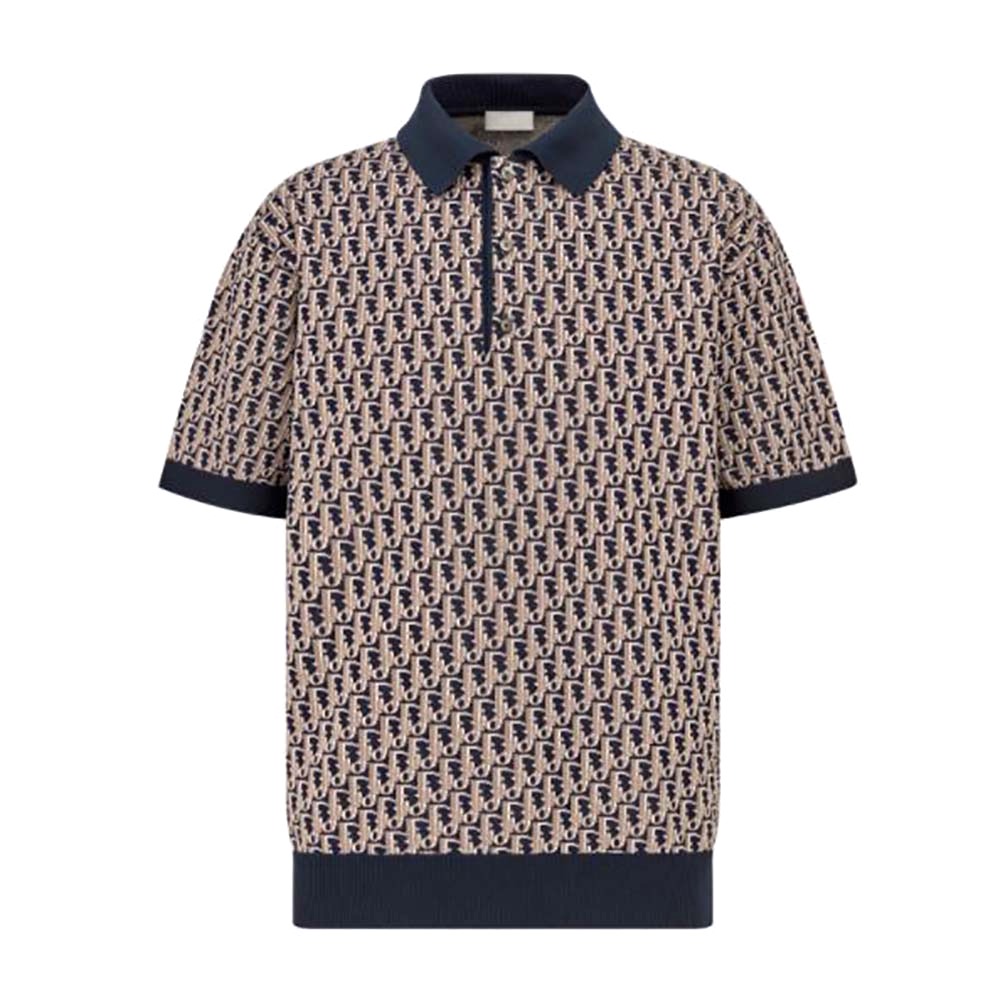 Dior Oblique Polo Shirt Blue Cotton Jacquard  DIOR