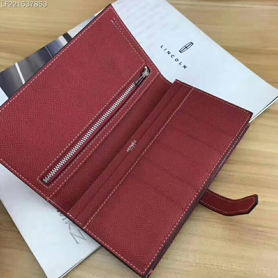 Ví Hermes Medium Bearn Wallet in Epsom Calfskin Leather-Red