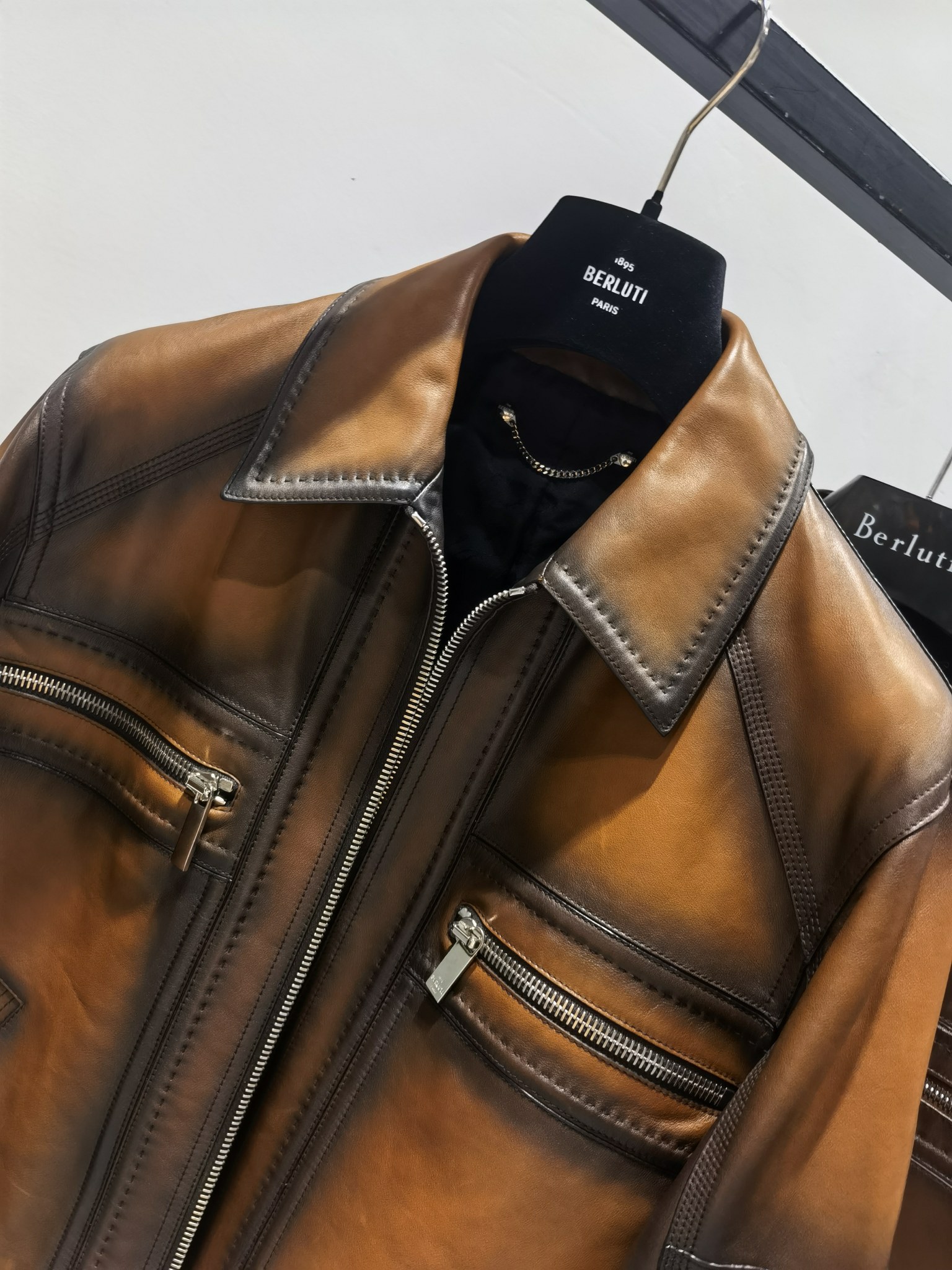 ÁO BERLUTI LEATHER JACKET COGNAC