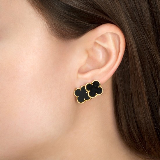 Khuyên tai Van Cleef & Arpels style yellow gold 18K A Pair of Gold and Onyx Vintage Alhambra Earrings