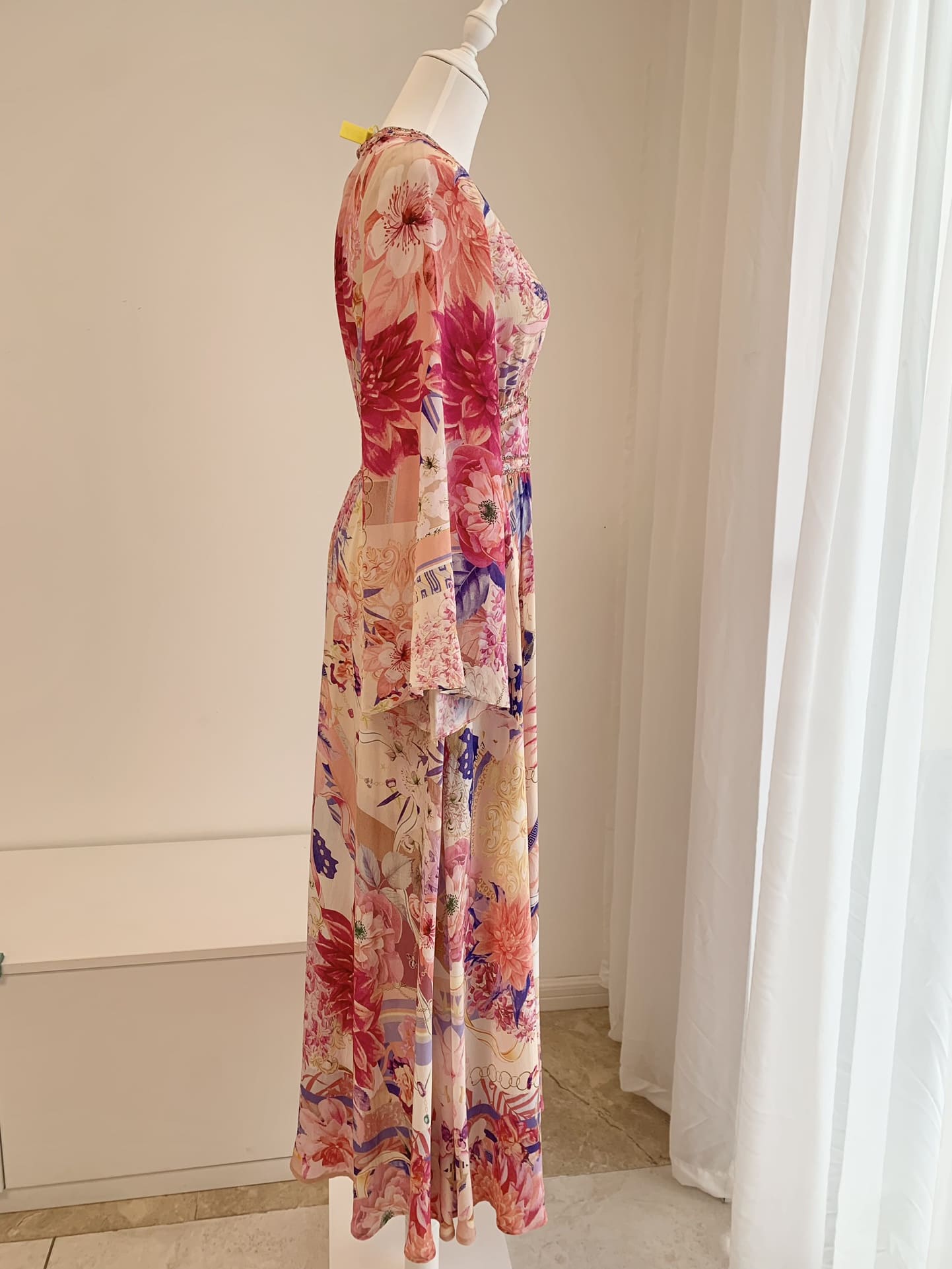 VÁY CAMILLA V NECK Peony Floral Silk Diamond Short Sleeve High Classy