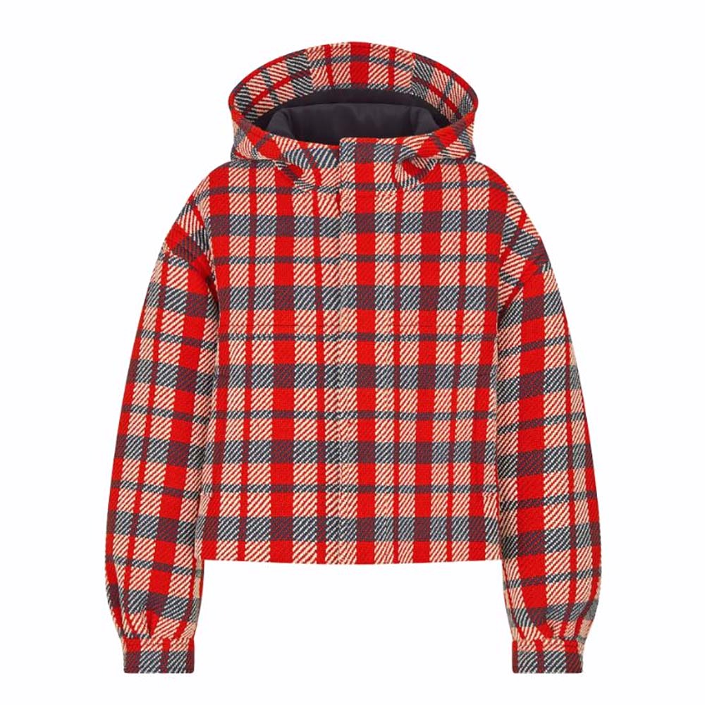 ÁO Dior Women Hooded Blouson Red Black and White Check n Dior Cotton and Wool