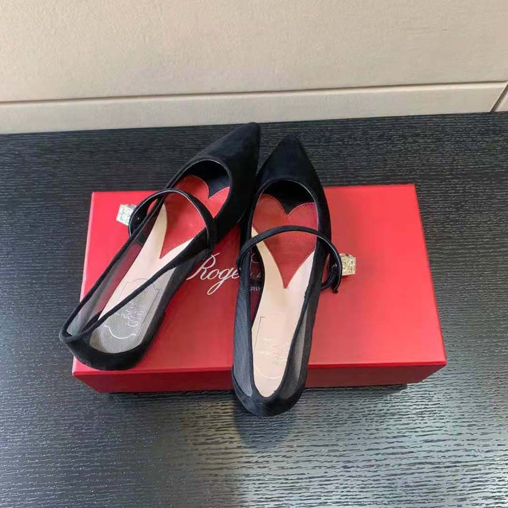 GIÀY Roger Vivier Women Babies Ballerinas in Suede-Black