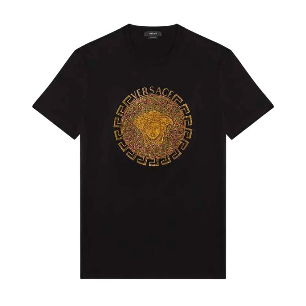 ÁO Versace Embellished Medusa T-shirt in Cotton-Black