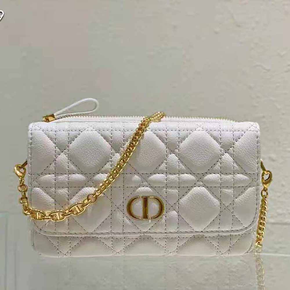 TÚI Dior Women Caro Pouch with Chain Latte Supple Cannage Calfskin