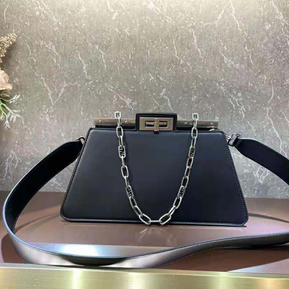 TÚI FENDI Women Peekaboo Cut Medium Black Leather Bag