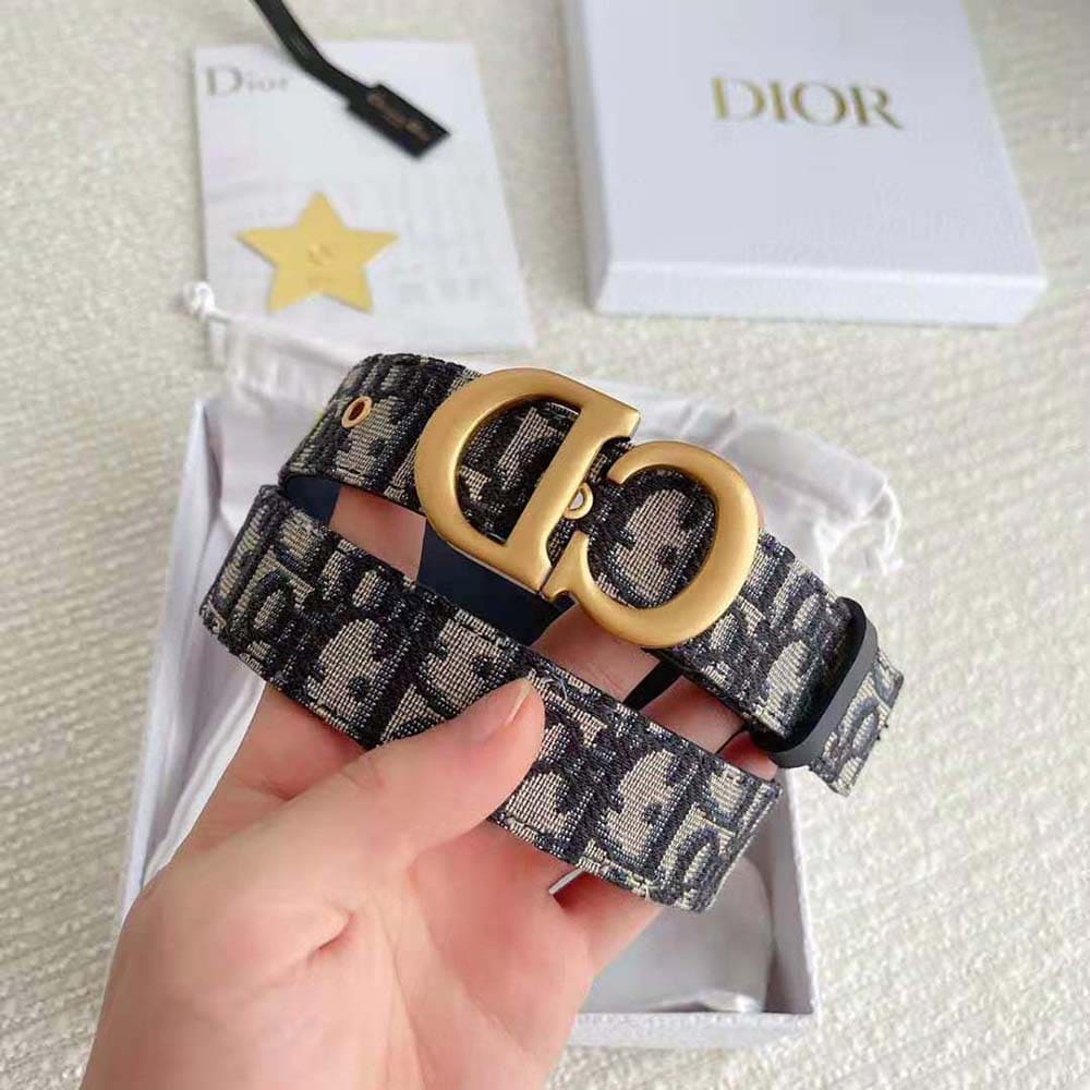 DÂY LƯNG Dior Women 30 Montaigne Belt Blue Dior Oblique Jacquard 35 MM