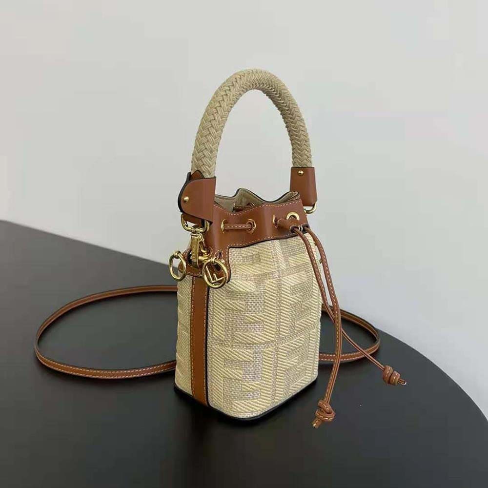 TÚI Fendi Women Mon Tresor Natural Straw Mini-bag with FF Embroidery