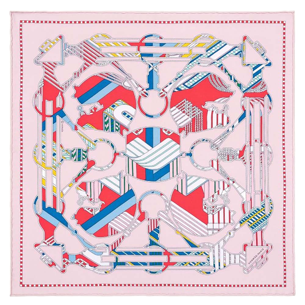KHĂN Hermes Women Tatersale En Zigzag Scarf 45 in Silk Twill-Pink