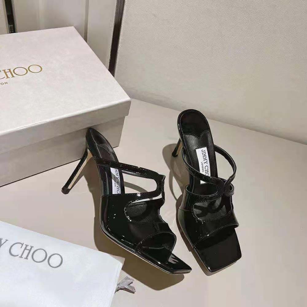 GIÀY Jimmy Choo Women Anise 95 Black Patent Leather Mules-Black
