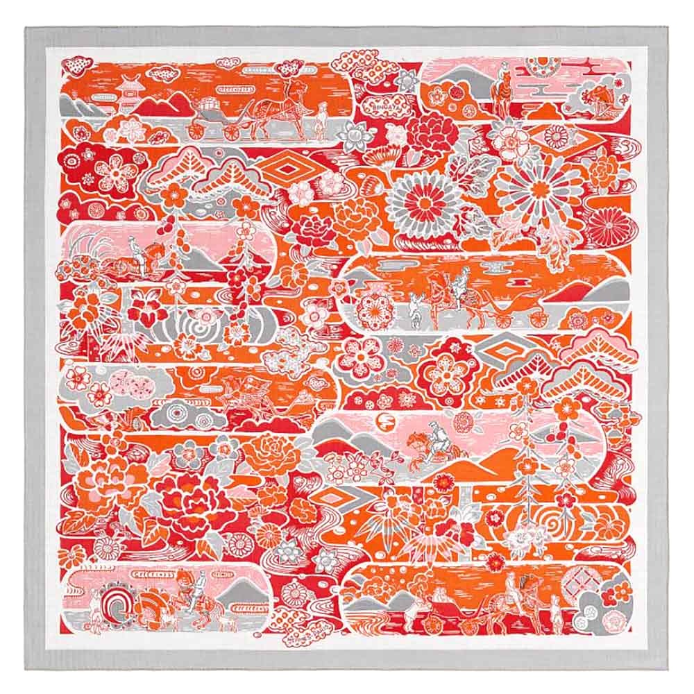 KHĂN Hermes Women Bingata Shawl 140 in Cashmere and Silk with Hand-Rolled Edges-Pink