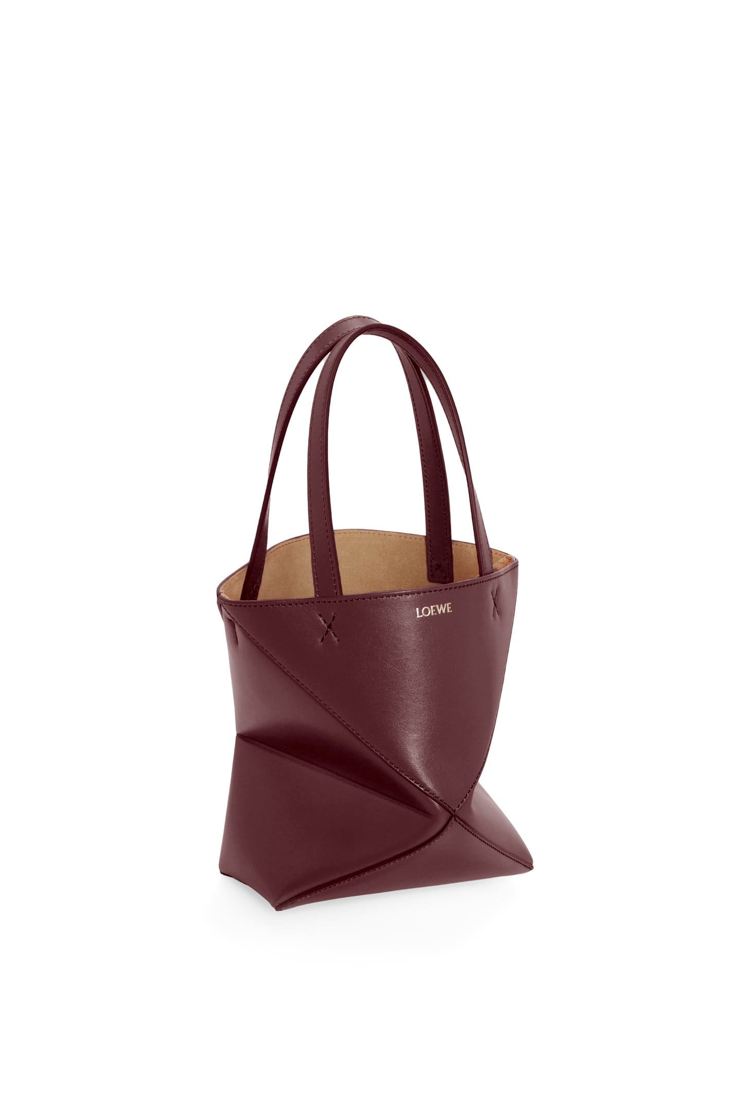 Túi LOEWE Mini Puzzle Fold Tote in shiny calfskin burgundy