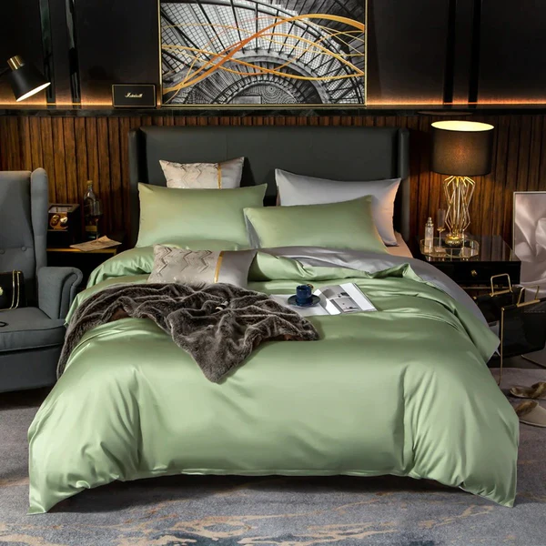 BỘ CHĂN GA GỐI Shemir Light Green Silver Reversible Egyptian Cotton Duvet Cover Set
