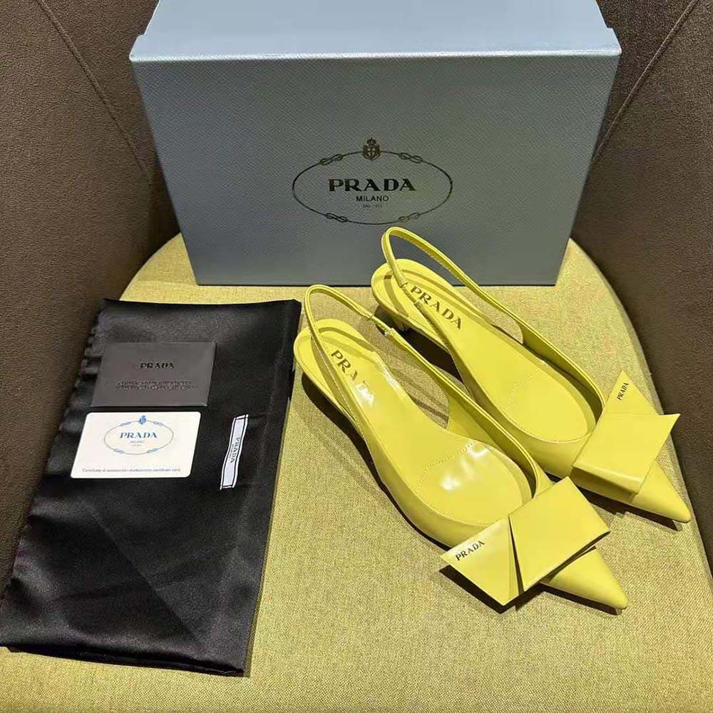 GIÀY Prada Women Brushed Leather Slingback Pumps-Yellow