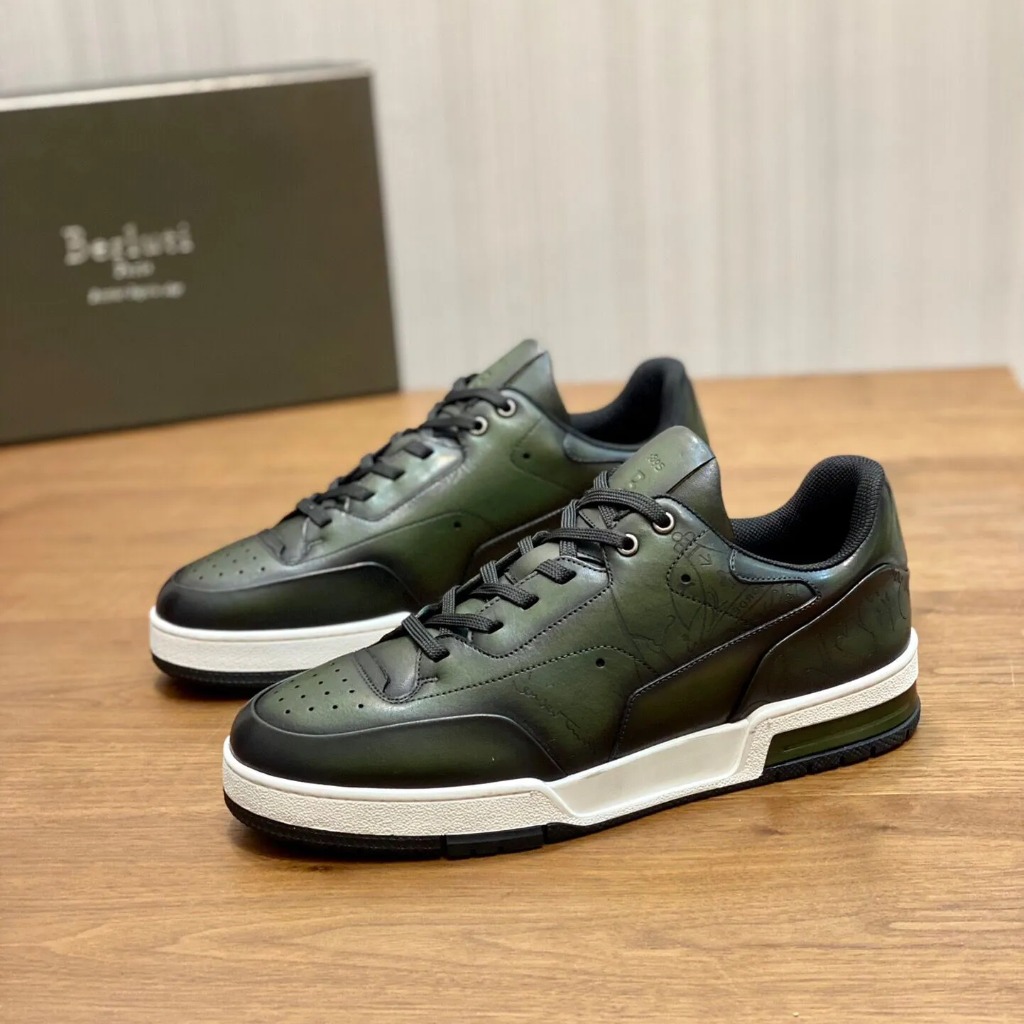 GIÀY BERLUTI OLIVE LEATHER SNEAKER SHOES AAA