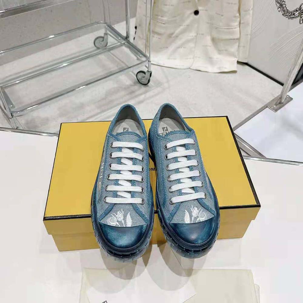 GIÀY FENDI Domino Light Blue Denim Low Tops