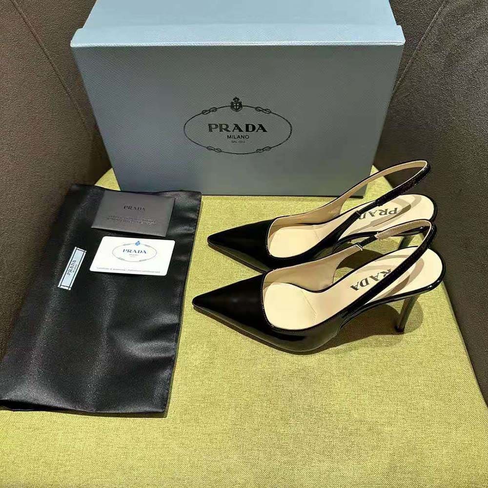 GIÀY Prada Women Patent Leather Slingbacks-Black