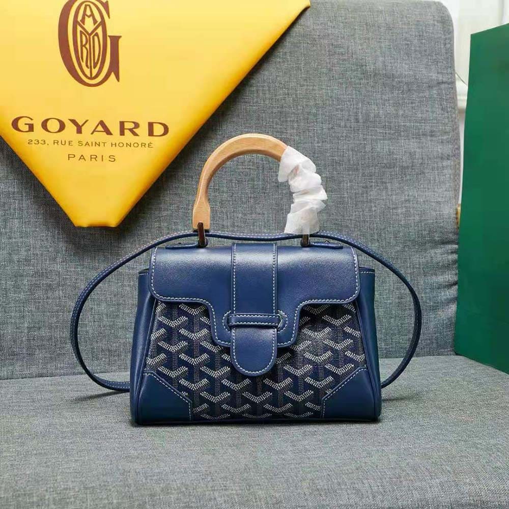 TÚI Goyard Women Sac Saïgon Souple Mini in Toile Goyardine & Chevroches Calfskin-Navy