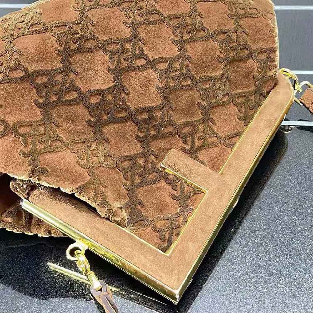 TÚI FENDI Women First Medium Red Suede Bag-Brown