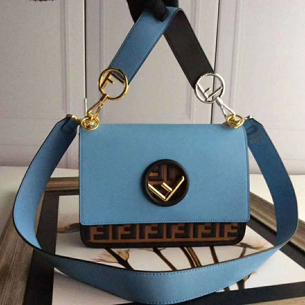 TÚI Fendi Women Kan I F Leather Bag in Calfskin Leather-Blue