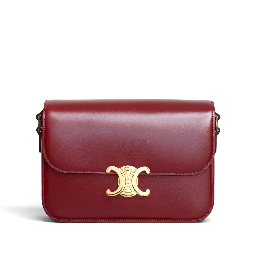 TUI Celine Women Medium Triomphe Bag in Shiny Calfskin Maroon