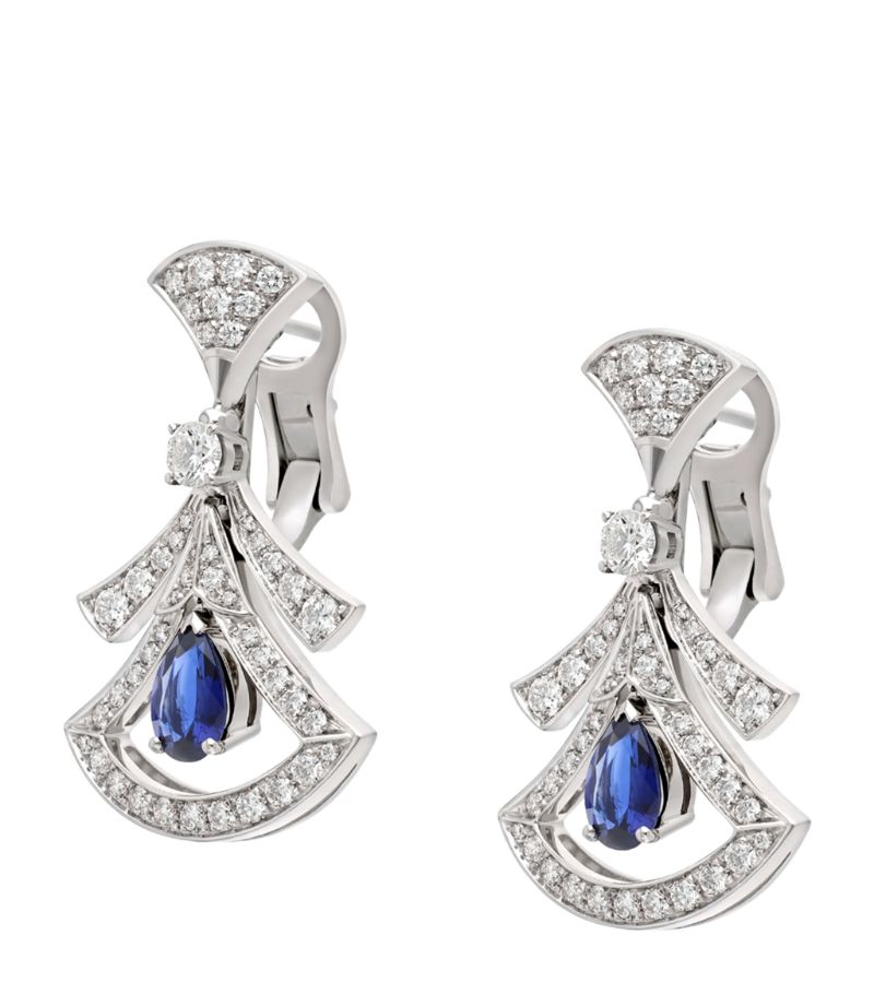 Bông tai BVLGARI White Gold, Diamond and Sapphire Divas’ Dream Openwork Earrings vàng trắng 18K